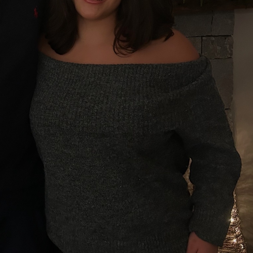 Lucky Brand Off-Shoulder Gray Sweater